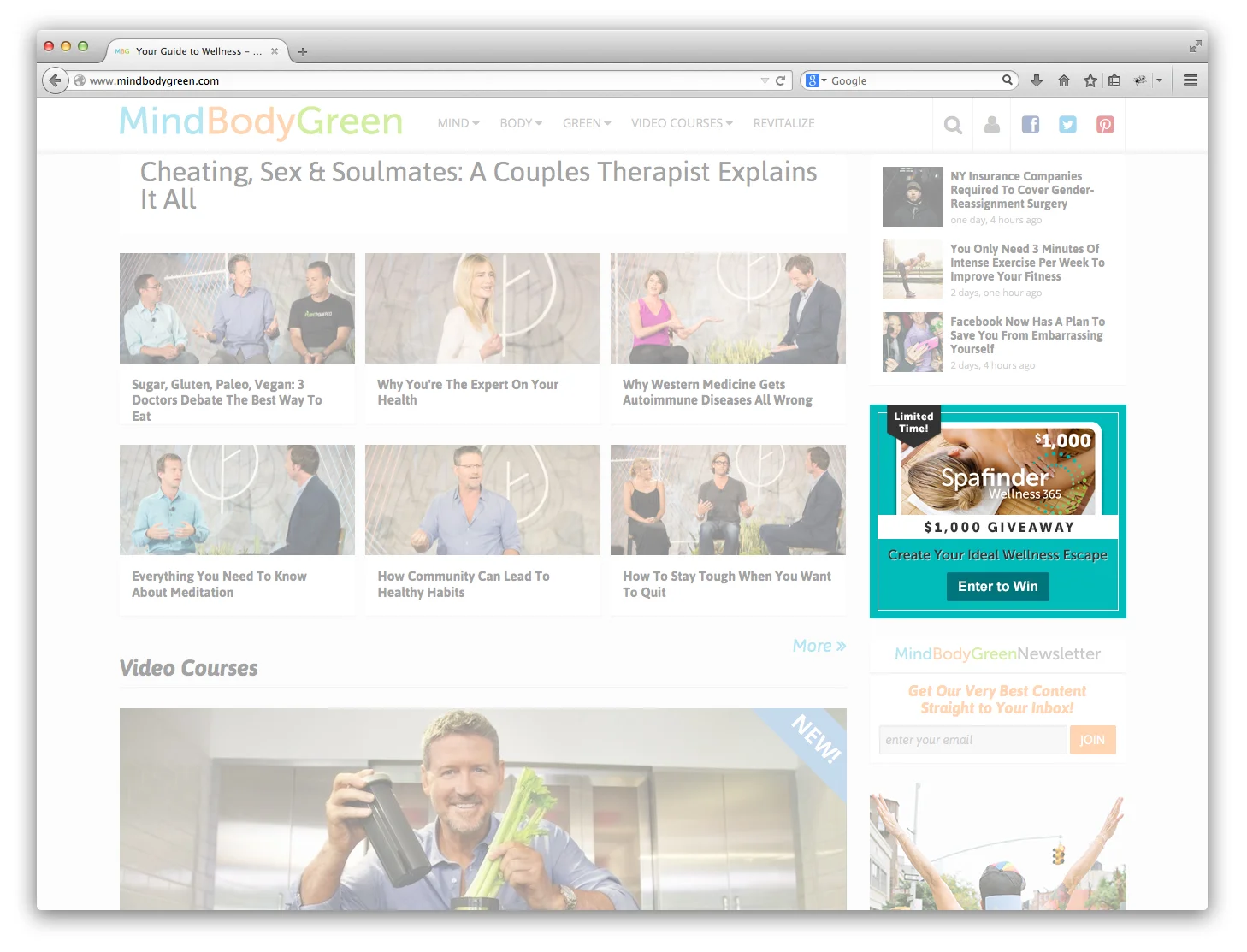 Spafinder Wellness Sweepstakes advertisement on MindBodyGreen