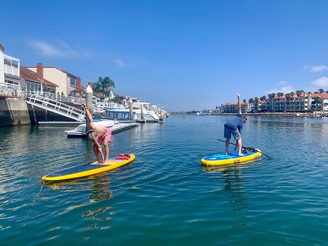 Nice form, Jake&rsquo;s! So much fun getting these two moto &amp; yogi guys to their first paddle board yoga class in Channel Island Harbor. Thank you for bringing your good vibes and strong practice! 🌊🌞🐬 #seadogyoga #yogaonsup #supyoga #venturasu