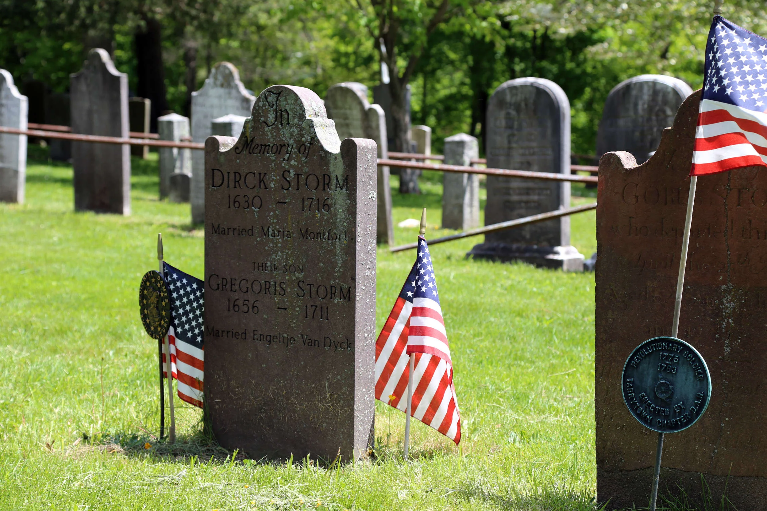 Dirck Storm (1630–1716) was an early colonial American famous for composing the history of the Dutch community at Sleepy Hollow and beginning the community's records. His book "Het Notite Boeck der Christelyckes Kercke op de Manner of Philips Burgh" is one of the nation's most valuable historical documents. Sometimes referred to as "Het Notite Boeck", the five-part book is a rare surviving record of Dutch Colonial American village life in English-occupied New York province.