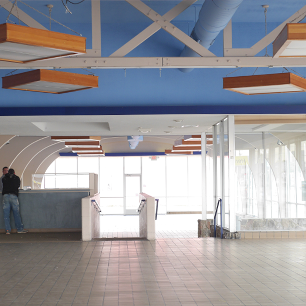 This picture looking towards the east side of front area, the large multipurpose classroom prior to demolition be started.