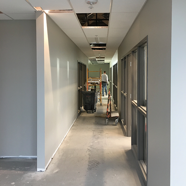 Office space hallway during construction.