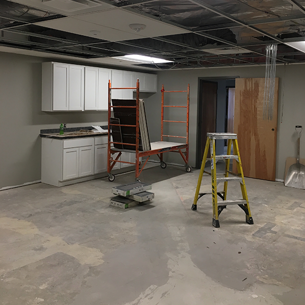 Office break room during construction