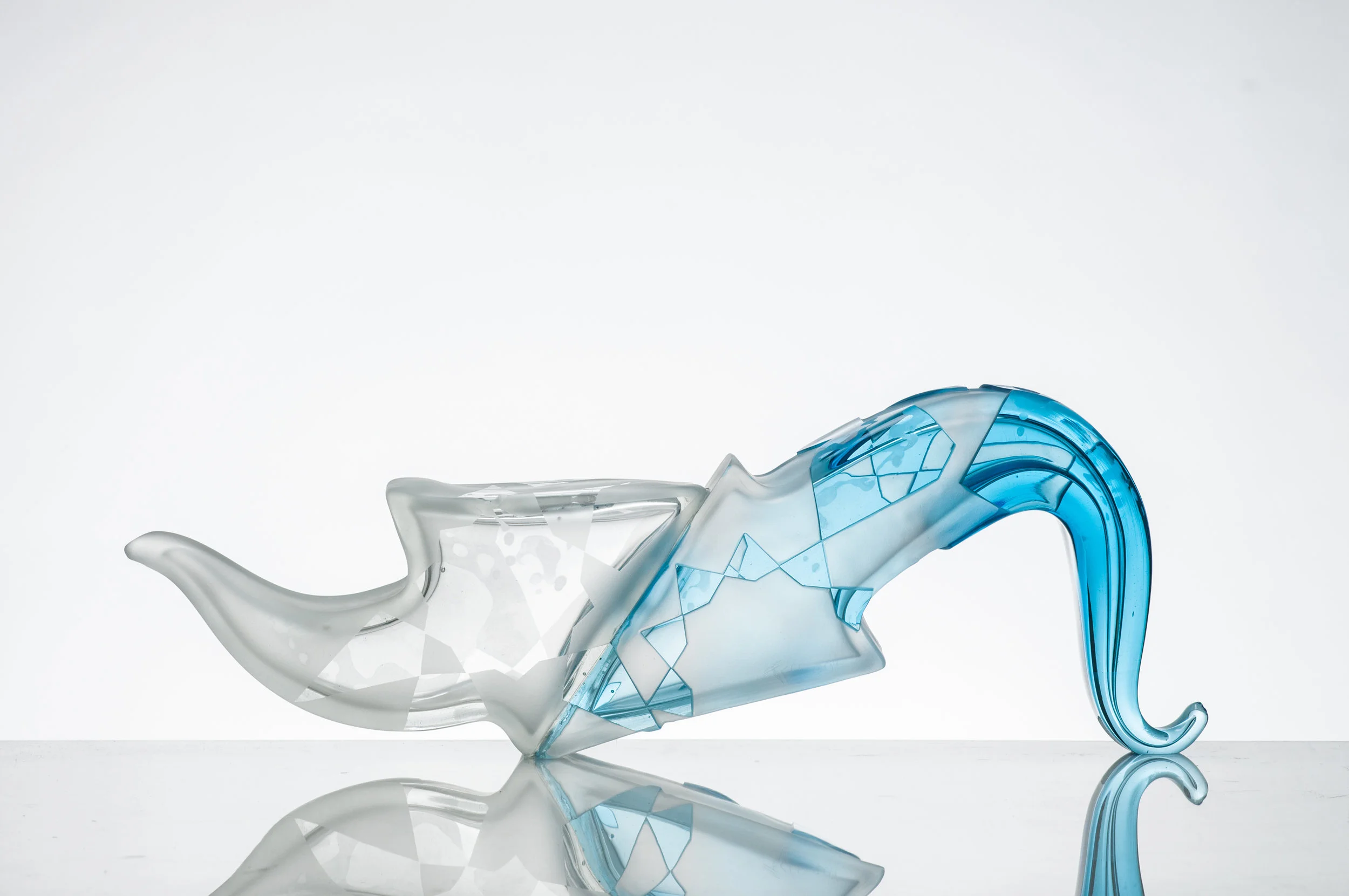 Artifactual, blown, hot sculpted, sandblasted glass, 7" x 20" x 4", 2016. Photo Credit: Nathan J Shaulis