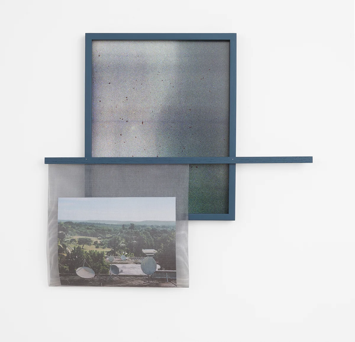 Jeremy Bolen Vieques #2 archival pigment print made from buried film, window screen, artist’s frame, fragments of buried film 36” x 40” 2015