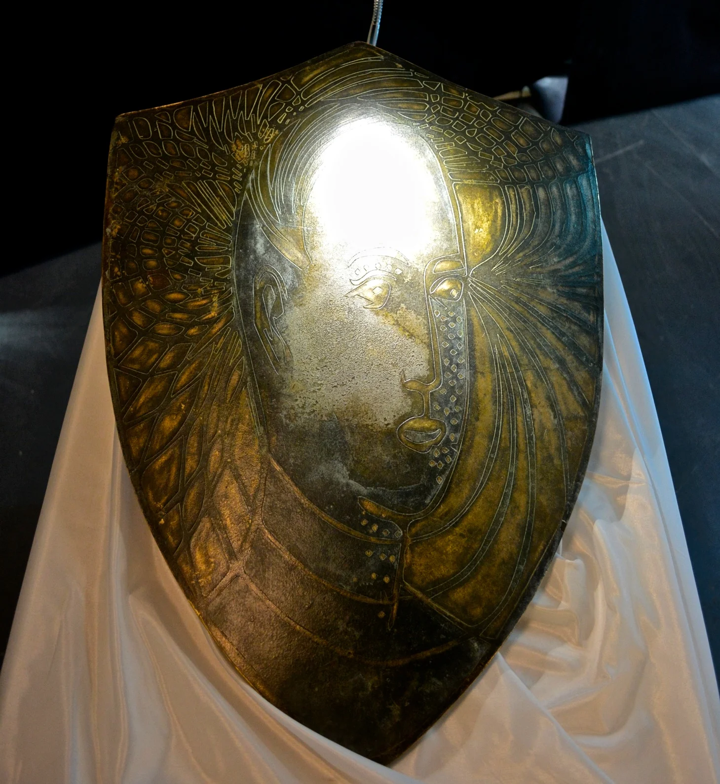 Full size bronze talisman shield that protects from mobile phone radiation.