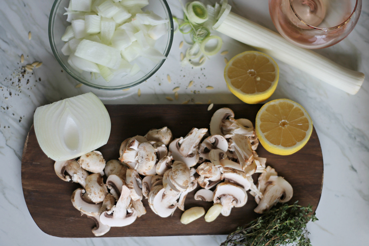 1. Heat 1 tablespoon of olive oil in large stockpot over medium heat. Season the chicken with salt and pepper. Add the chicken and cook until golden, add 1/2 cup white wine. &nbsp;2. Add remaining tablespoon of olive oil and add onion, mushrooms, le…