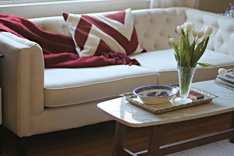 This chevron pillow and berry throw are for the days I feel cozy and laid back. This gives my couch a more approachable cozy look. 