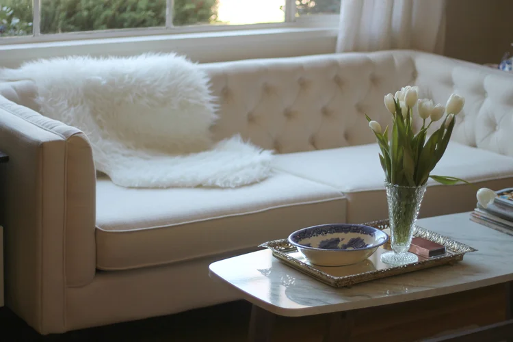 Finally my current favorite. This super inexpensive fur throw from Ikea gives my living room a fun pop of glamour and texture. While working with whites lots of texture is key. White can sometimes feel sterile but the texture gives off a luxurious comfortable vibe. Which couch styling is your favorite? Let me know! 
