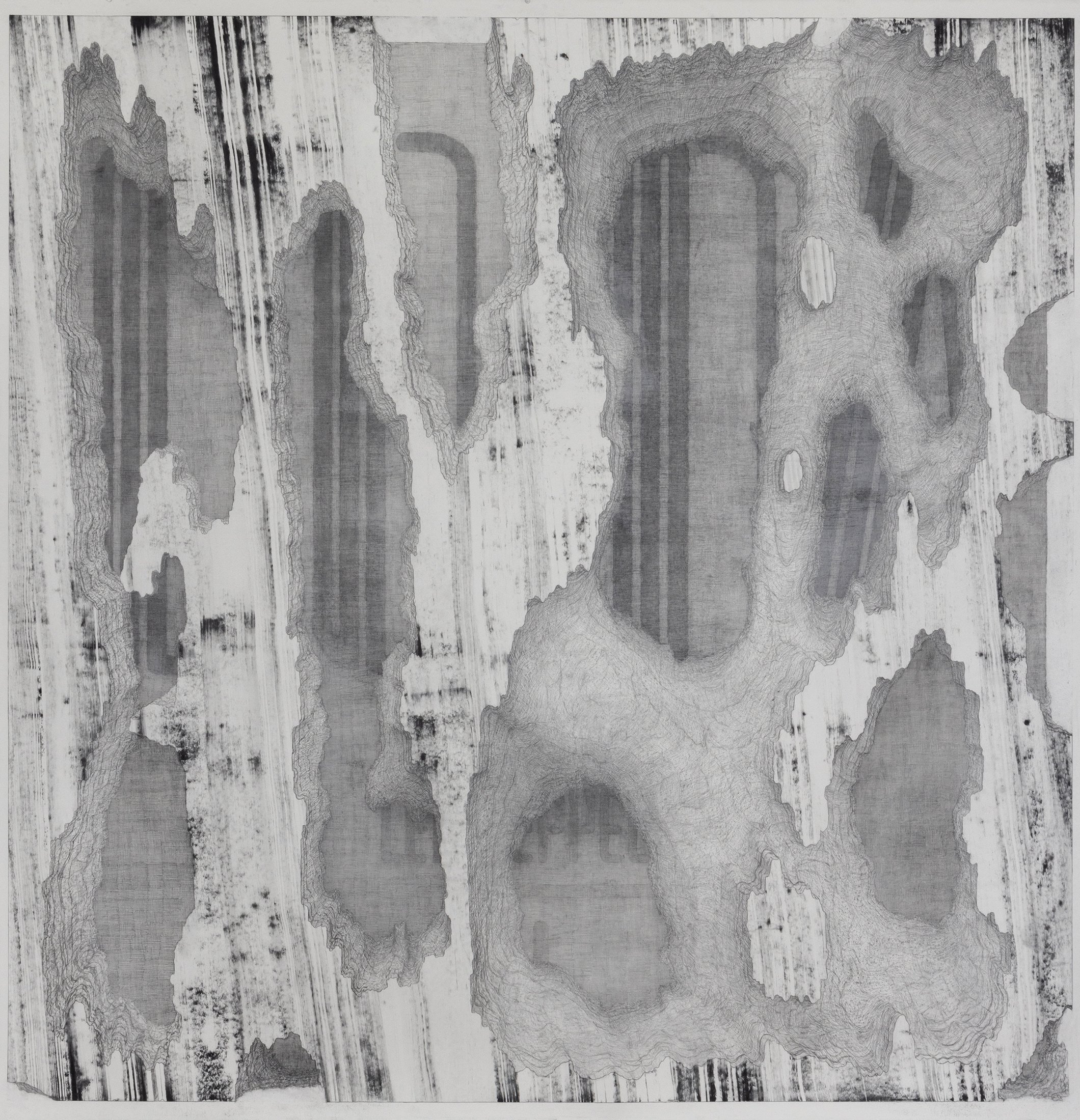  Norm Paris,  Record Ruin III (Coda) , 2023, graphite on paper, 72 x 72 inches 