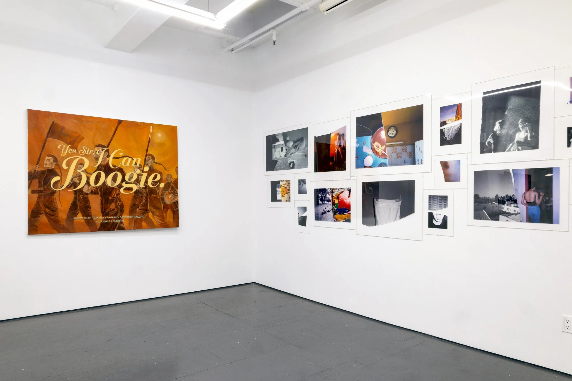  Installation of "Encapsulate In Transcendence" Works by Bart Was Not Here, Cansu Korkmaz, and Nazanin Noroozi  AFI’s Artist Community Network Group Exhibition, January 10–February 1, 2026. Photo by Carl Gunhouse 