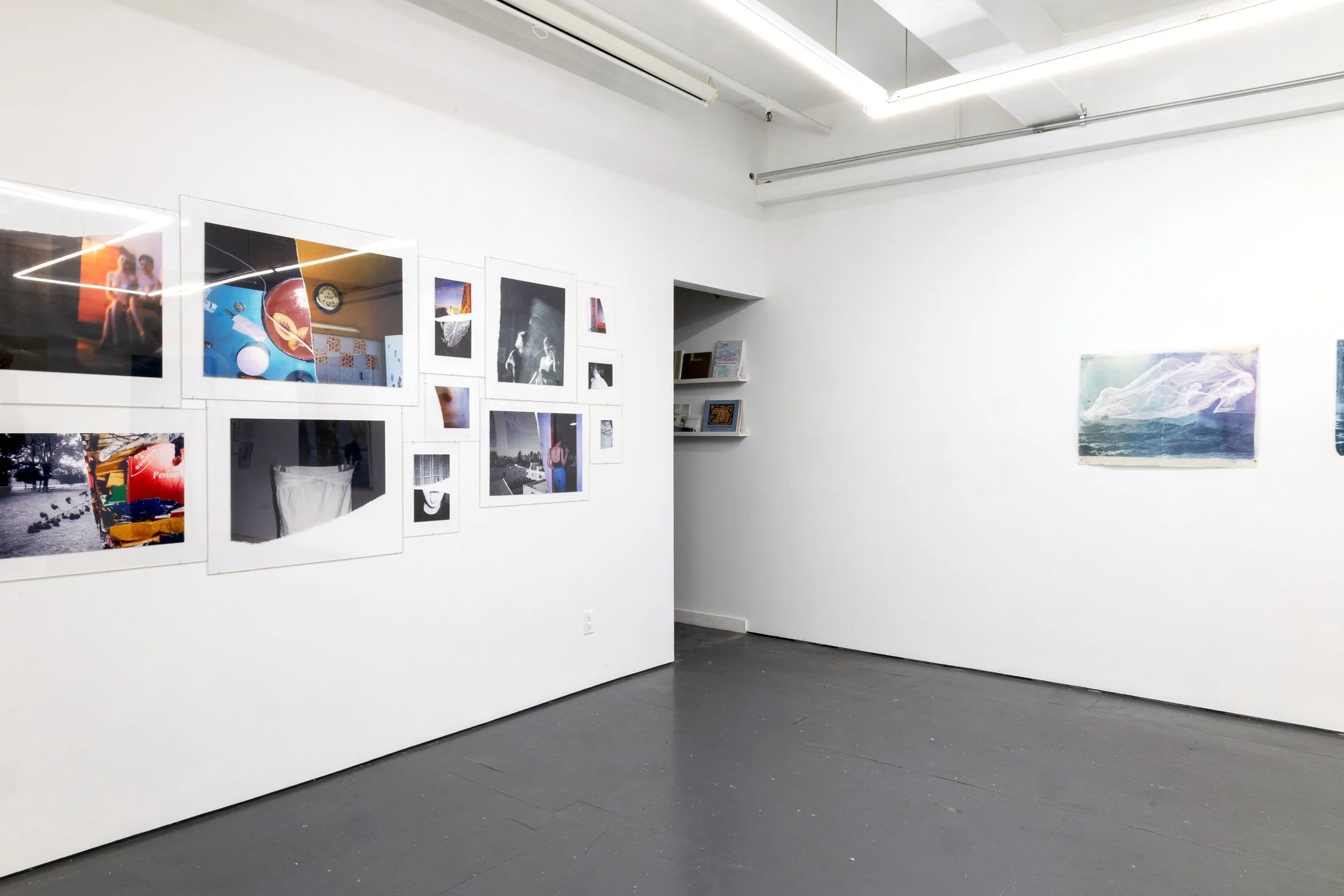  Installation of "Encapsulate In Transcendence" Works by Bart Was Not Here, Cansu Korkmaz, and Nazanin Noroozi  AFI’s Artist Community Network Group Exhibition, January 10–February 1, 2026. Photo by Carl Gunhouse 