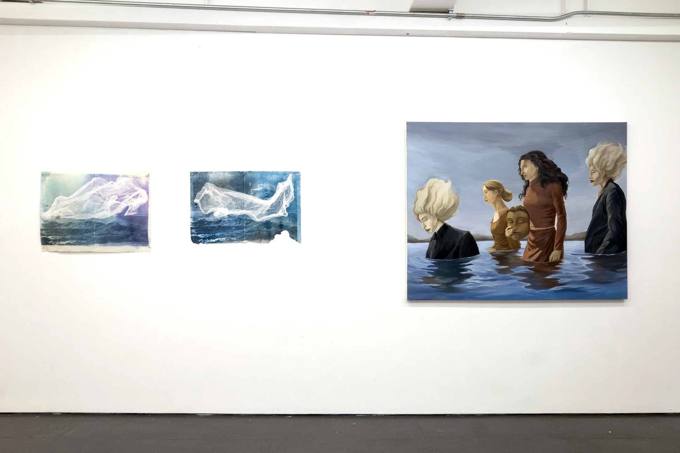  Installation of "Encapsulate In Transcendence" Works by Bart Was Not Here, Cansu Korkmaz, and Nazanin Noroozi  AFI’s Artist Community Network Group Exhibition, January 10–February 1, 2026. Photo by Carl Gunhouse 