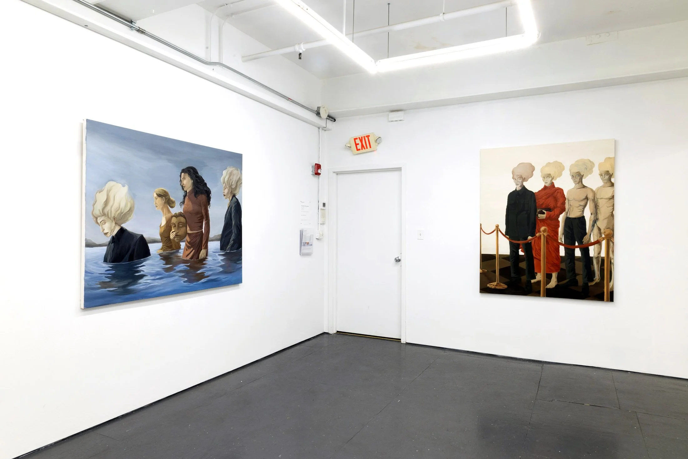  Installation of "Encapsulate In Transcendence" Works by Bart Was Not Here, Cansu Korkmaz, and Nazanin Noroozi  AFI’s Artist Community Network Group Exhibition, January 10–February 1, 2026. Photo by Carl Gunhouse 