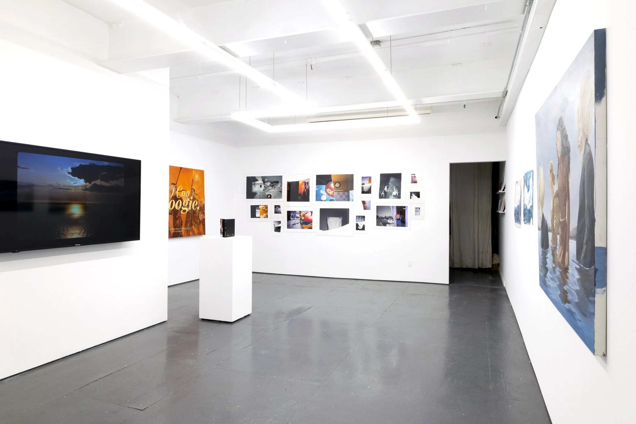  Installation of "Encapsulate In Transcendence" Works by Bart Was Not Here, Cansu Korkmaz, and Nazanin Noroozi  AFI’s Artist Community Network Group Exhibition, January 10–February 1, 2026. Photo by Carl Gunhouse 