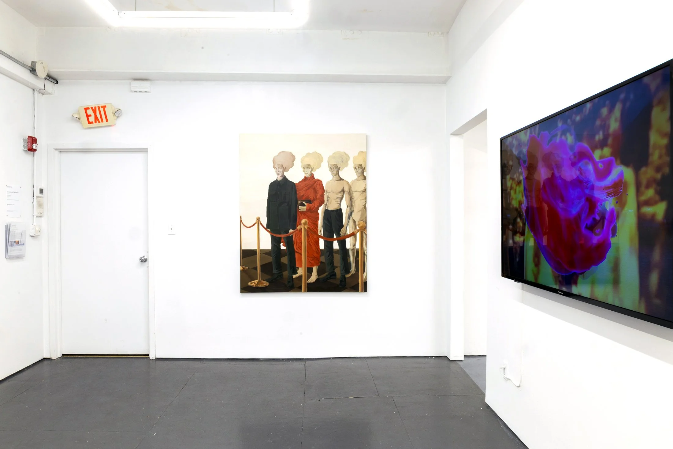  Installation of "Encapsulate In Transcendence" Works by Bart Was Not Here, Cansu Korkmaz, and Nazanin Noroozi  AFI’s Artist Community Network Group Exhibition, January 10–February 1, 2026. Photo by Carl Gunhouse 