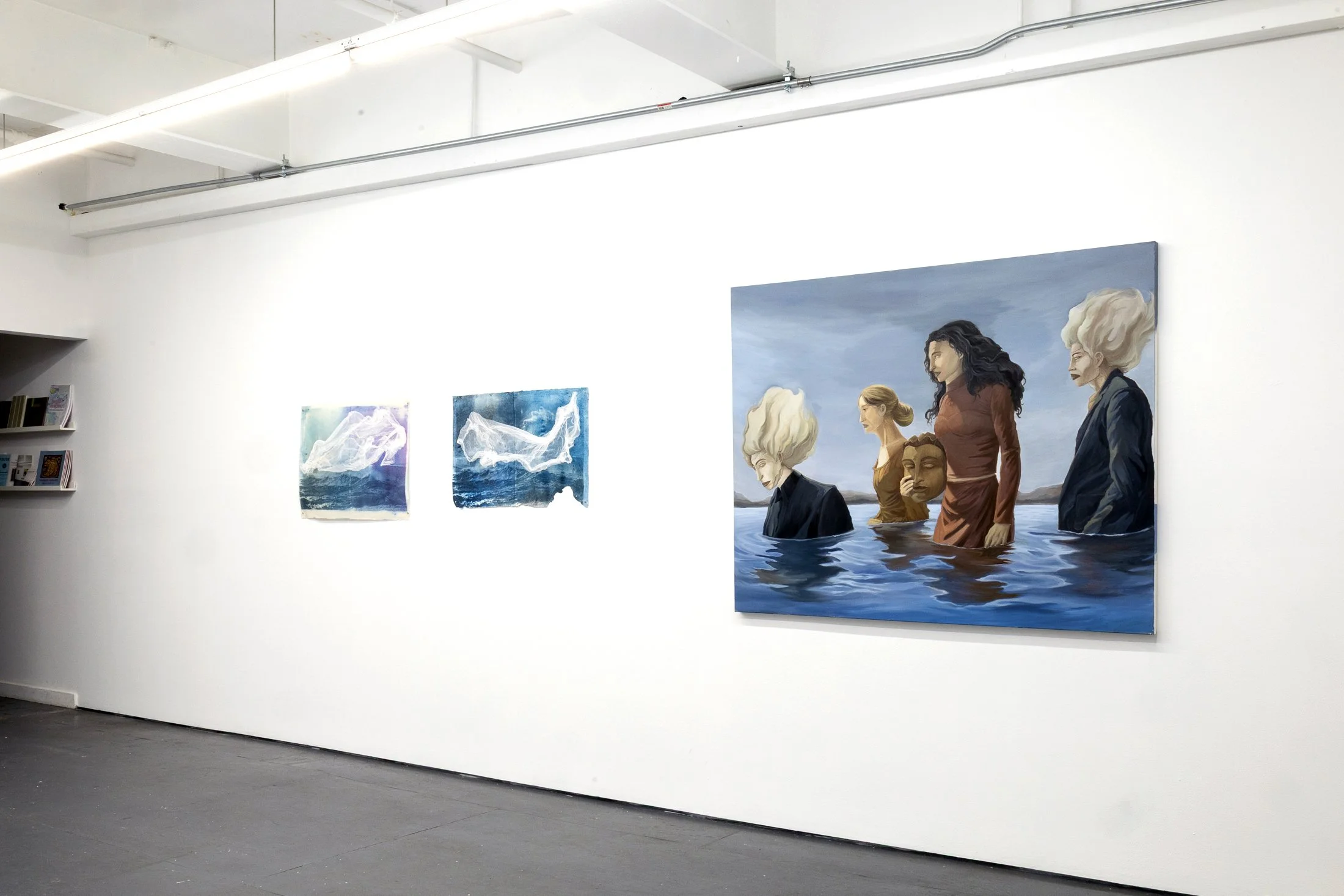  Installation of "Encapsulate In Transcendence" Works by Bart Was Not Here, Cansu Korkmaz, and Nazanin Noroozi  AFI’s Artist Community Network Group Exhibition, January 10–February 1, 2026. Photo by Carl Gunhouse 