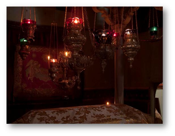 On the Saint Catherine’s feast, all the lamps are lit above the marble reliquary that enshrines her relics, across from a gold-embroidered tapestry depicting angels translating the relics to Sinai. 