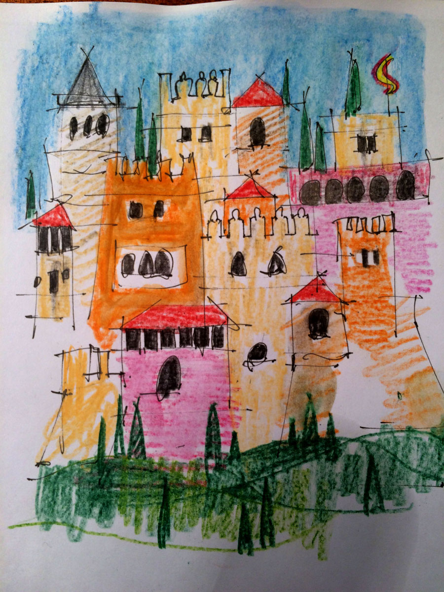 Granada Towers - following our visit to Spain I'm thinking of images I've retained in my mind for turning into full size paintings - this is my first sketch idea