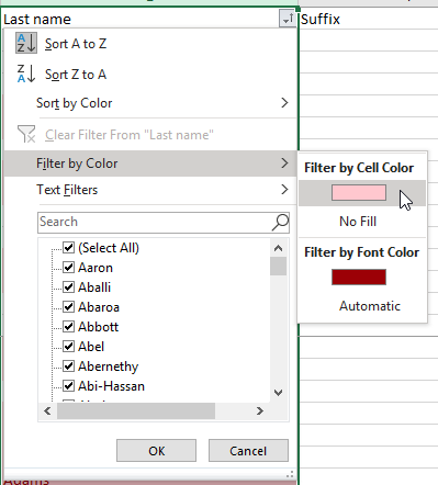 Select Filter by Color > Filter by Cell Color > Light Red