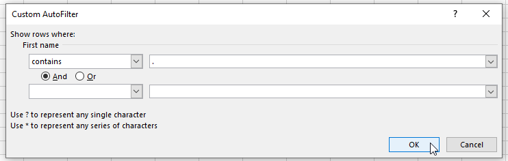 Select Text Filters > Contains.