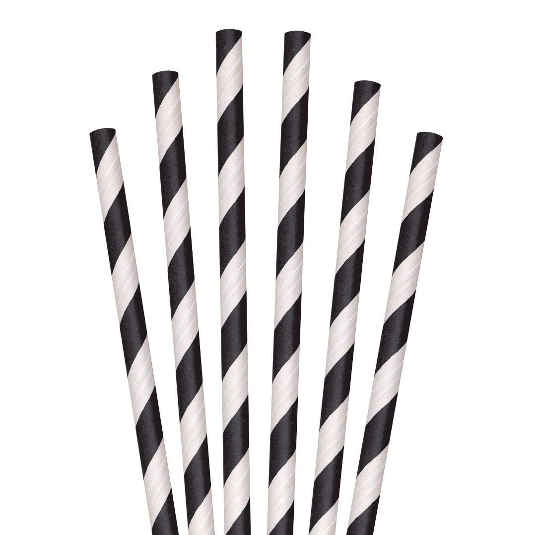Eco Friendly Biodegradable Party Straws Black Striped Paper Straws