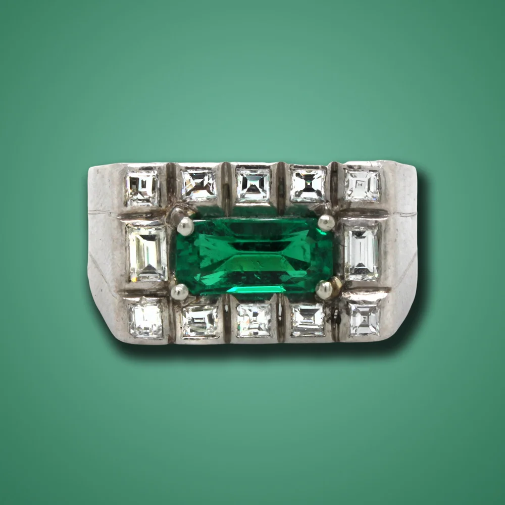Art Deco No Oil Colombian Emerald (SSEF) and Diamond Ring, ca