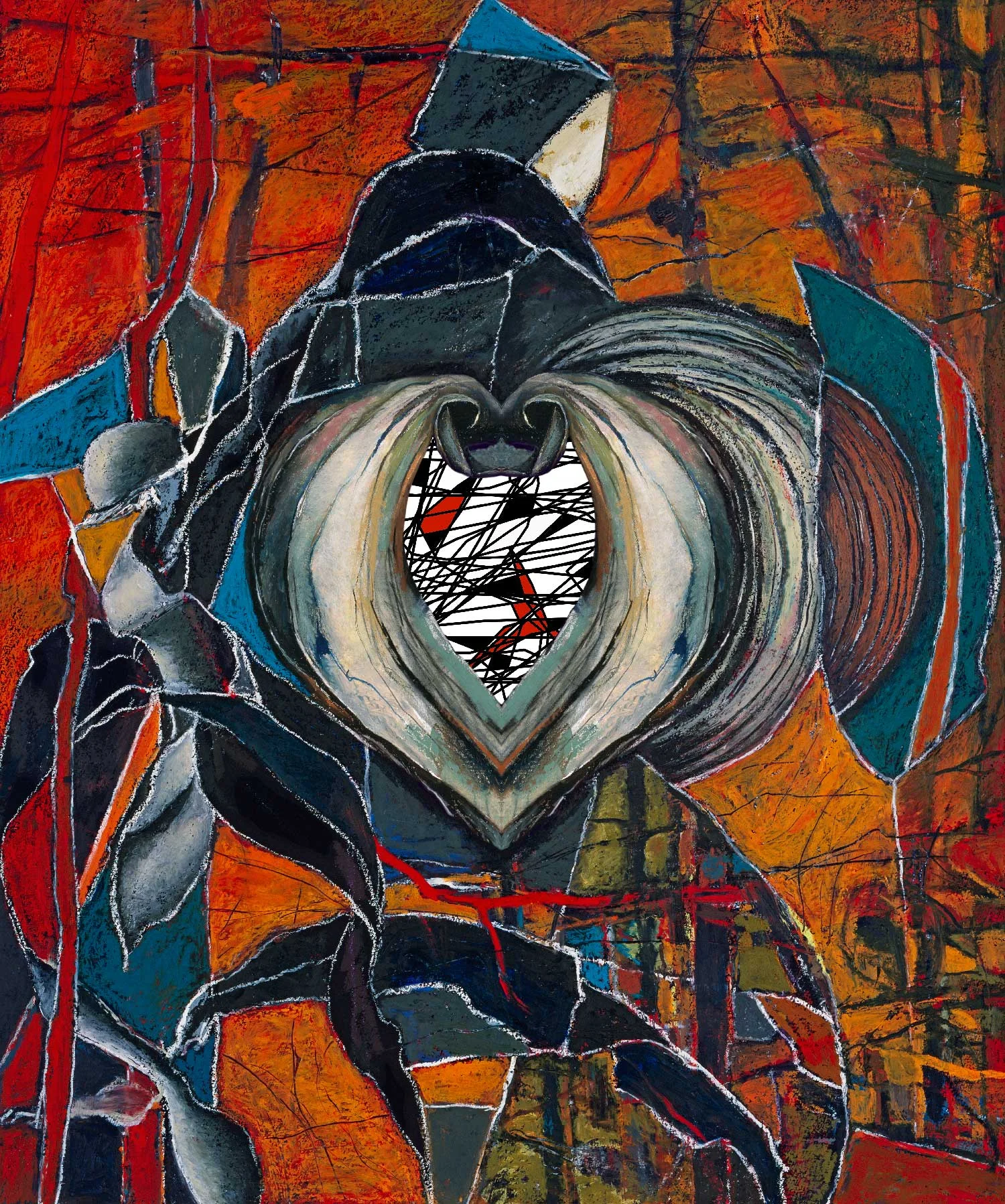 Tangled Witness 6 Oil Pastel & Pigment Print on Paper 32” x 28” x 1.25”