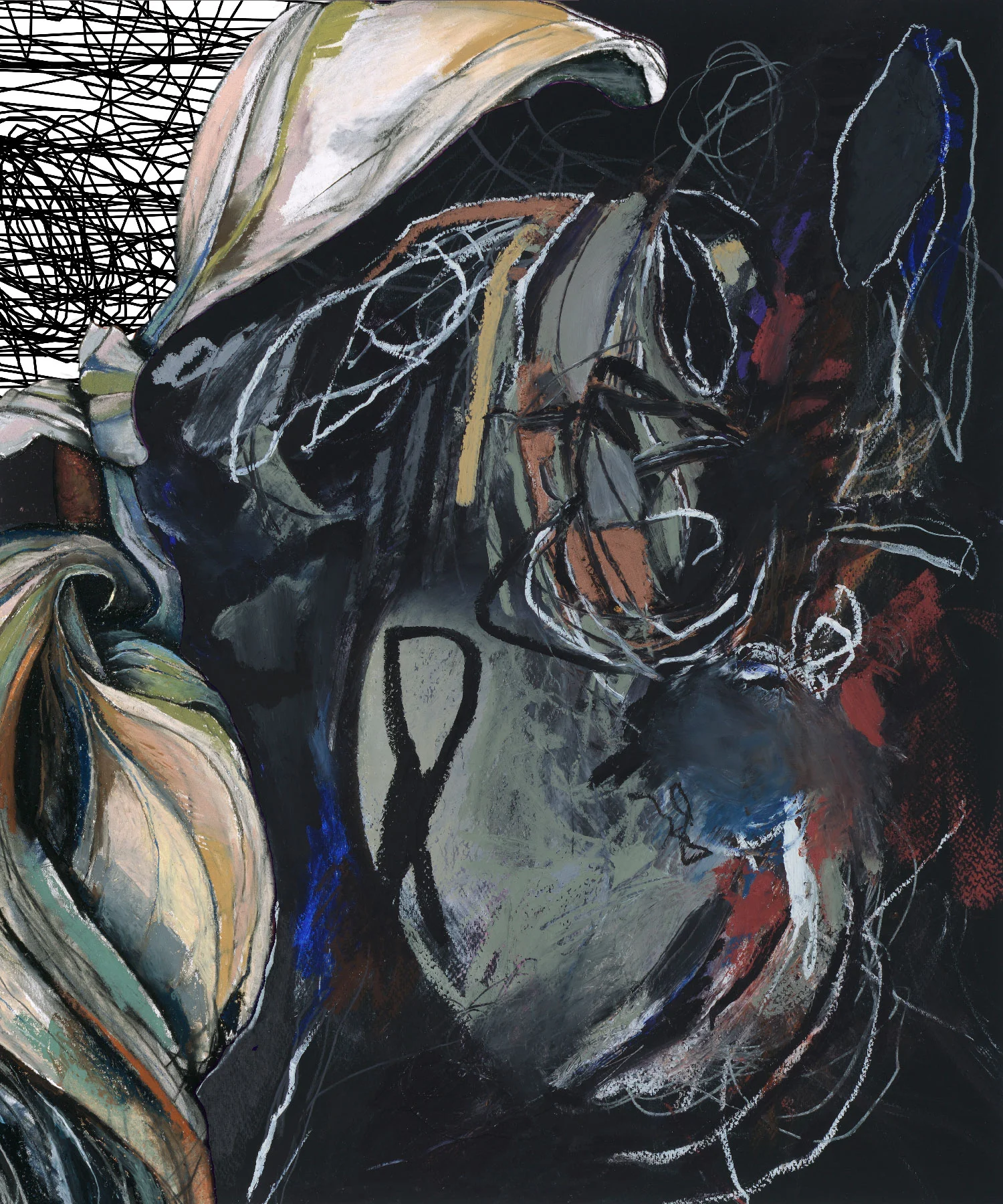 Tangled Witness Unseen 7 Oil Pastel & Pigment Print on Paper 29” x 25” x 1.5”