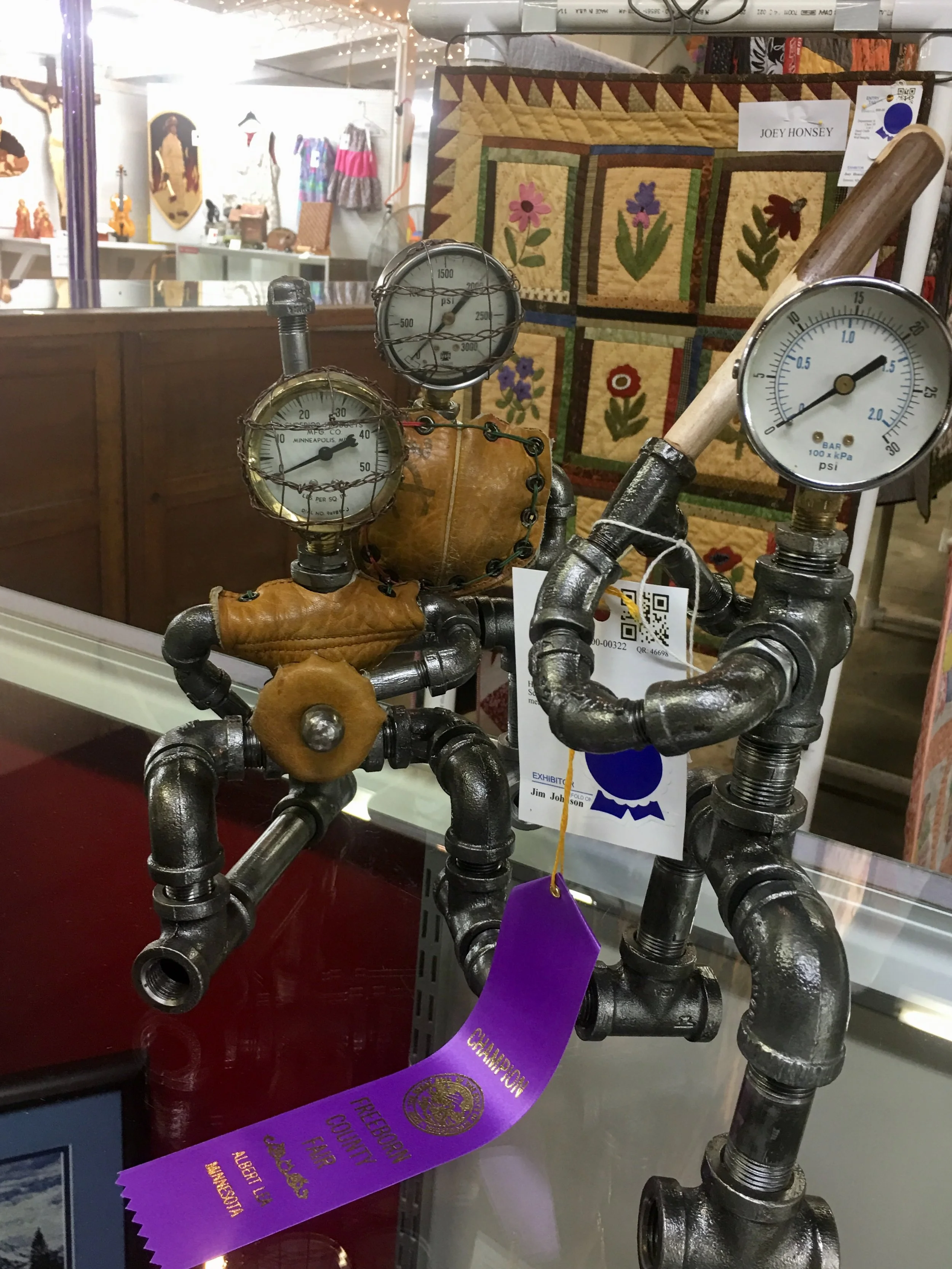 A batter’s box scene made from spare parts did well at the County Fair.