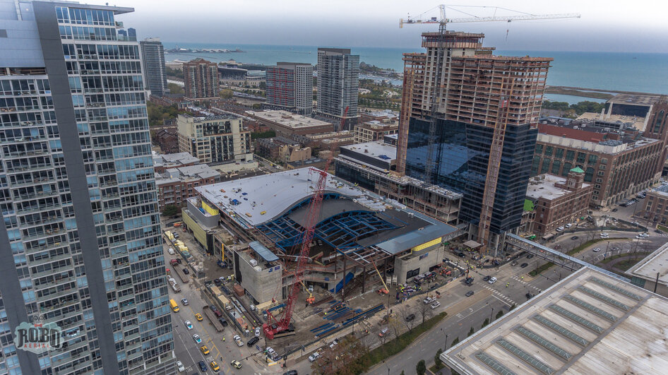New Depaul Arena &amp; Marriott Flagship Hotel coming along nicely in&nbsp;Chicago's South loop

#uavphotography #chicagoconstruction #chicagodrone #chitecture #windycityshots