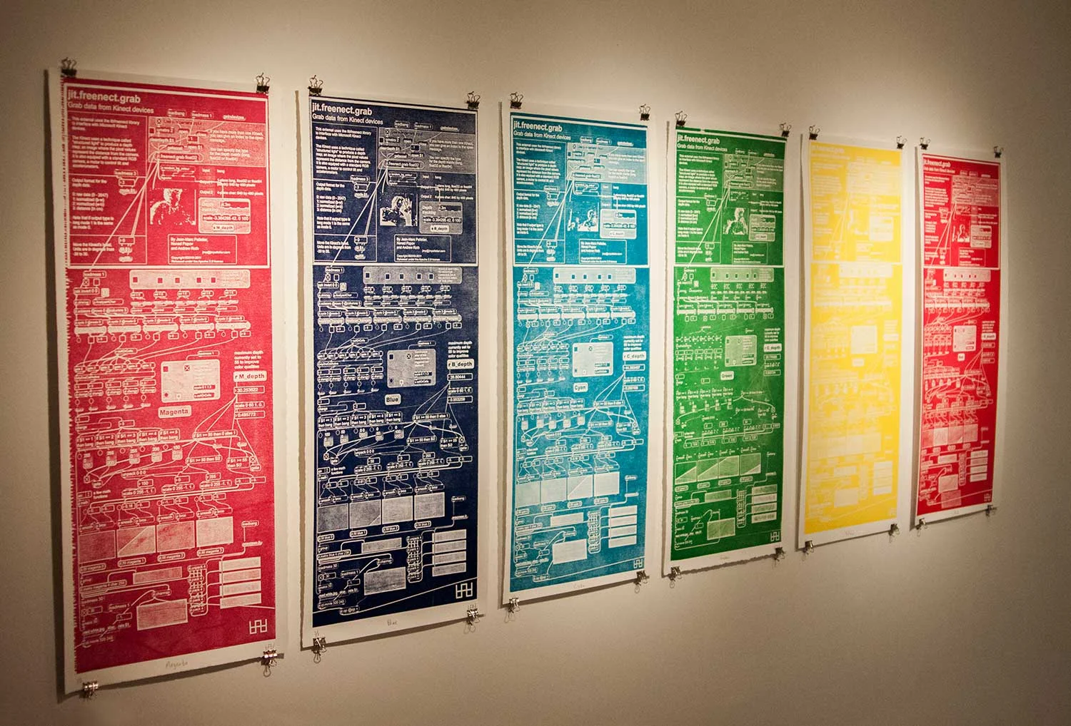   Materialization   (prints) Laser Etched Woodblock Prints [6] 10.5 x 25 in (27 x 64 cm) 2014  Description provided on my  Interactive Color Wheel  page.   CCAC Jurors' Choice Exhibition  —&nbsp;Spring 2015 –&nbsp;Center Gallery&nbsp;–&nbsp;Olean, N