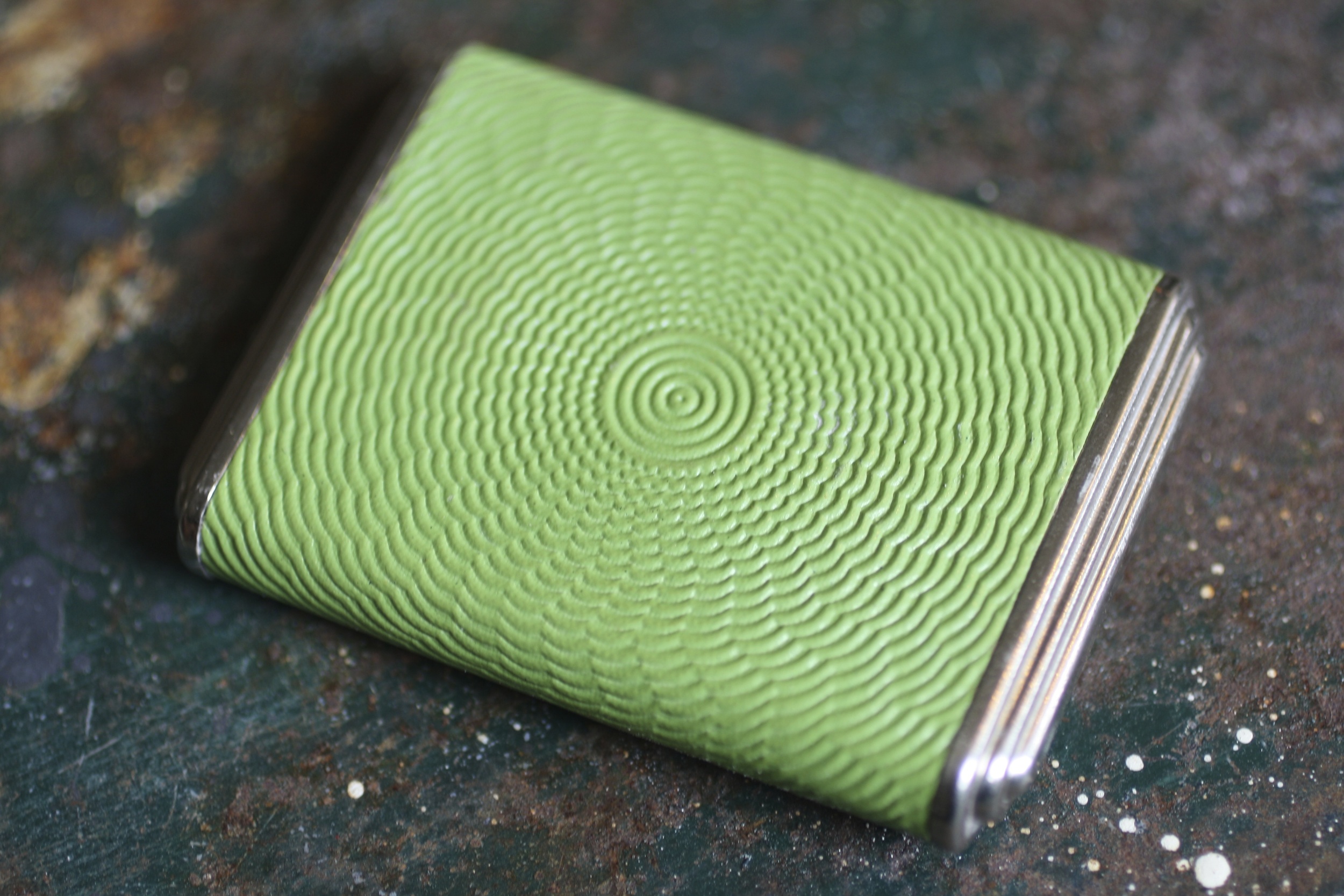 Lime Green Flower Burst Pattern Plastic Leather Silver Rectangle Compact_09.jpg