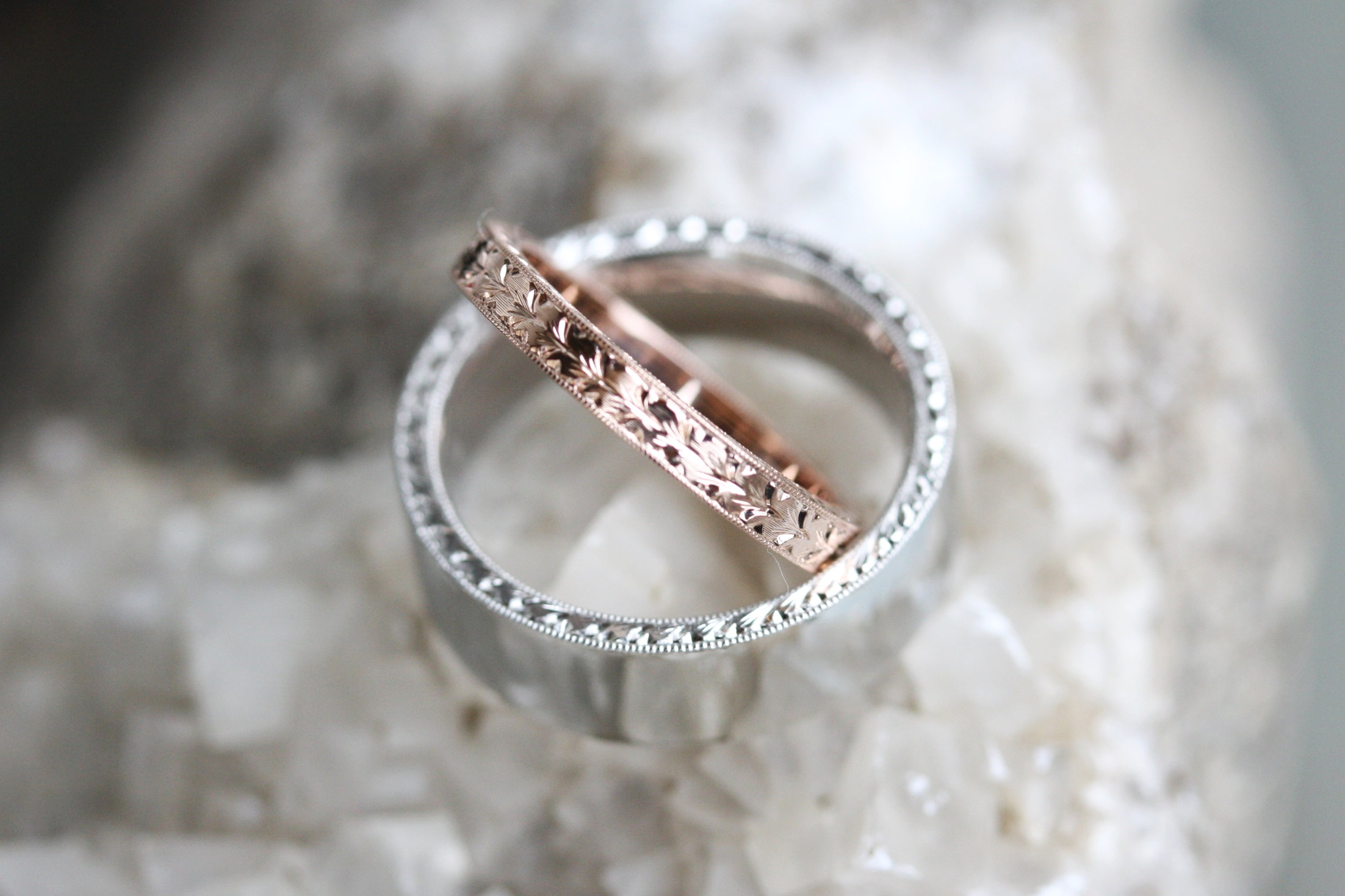 Hank Miller and Courtney Draiser Custom Wedding Bands 14kt White Gold and 14kt Rose Gold Engraved_22.JPG