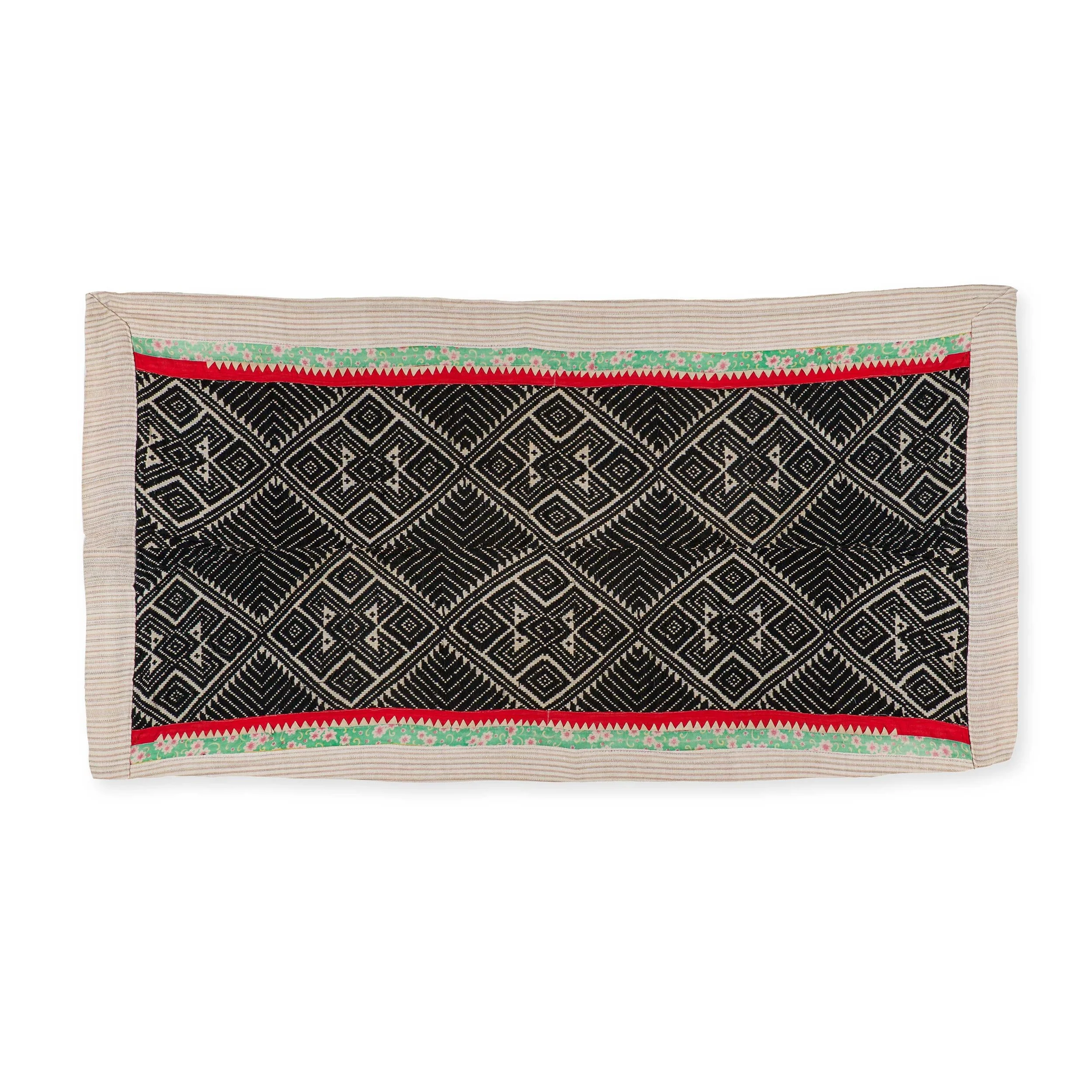 Vintage Brocade Throw with Striped Woven Cotton