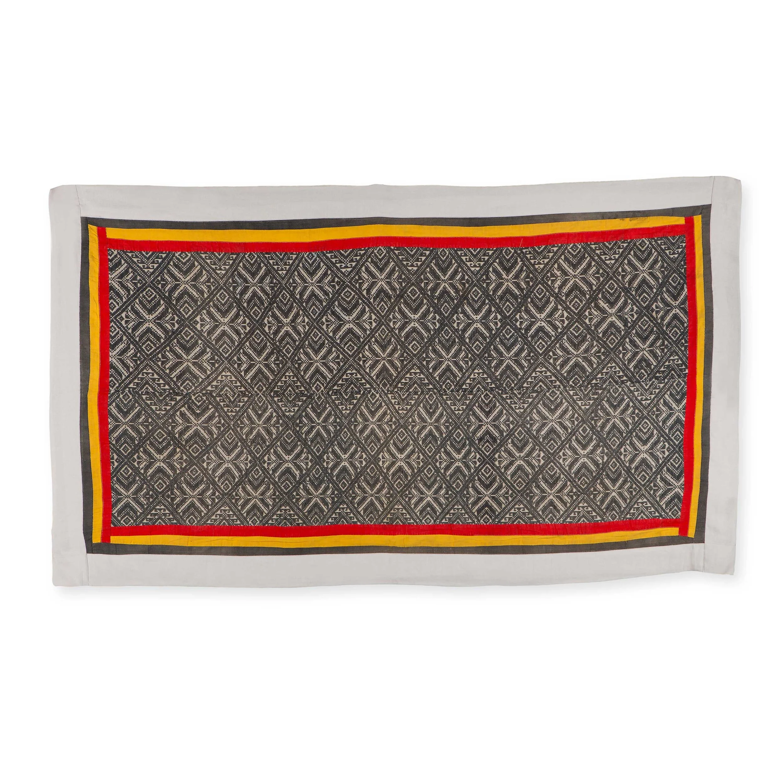 Vintage Brocade Grey Throw Yellow & Red with Cream Linen