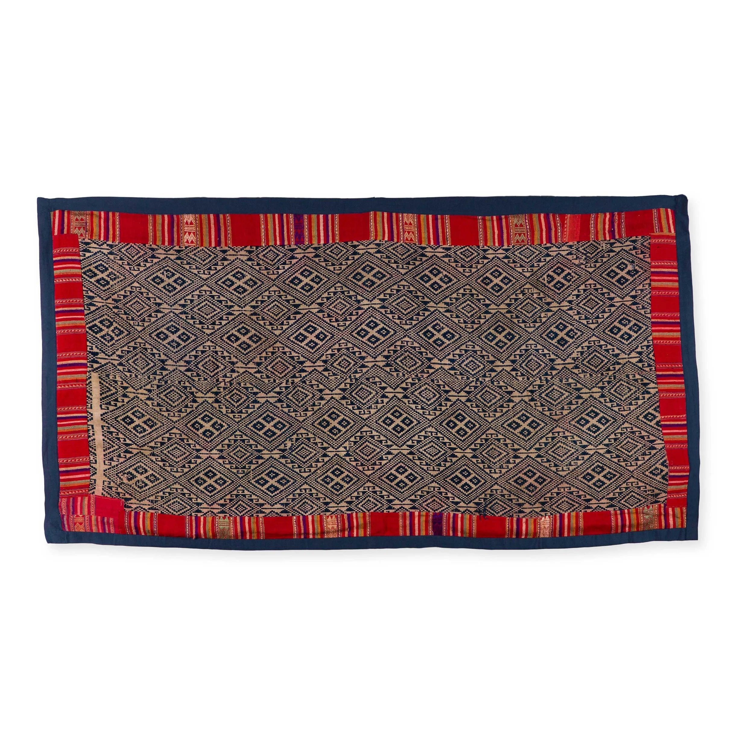 Vintage Brocade Blue Throw with Cotton