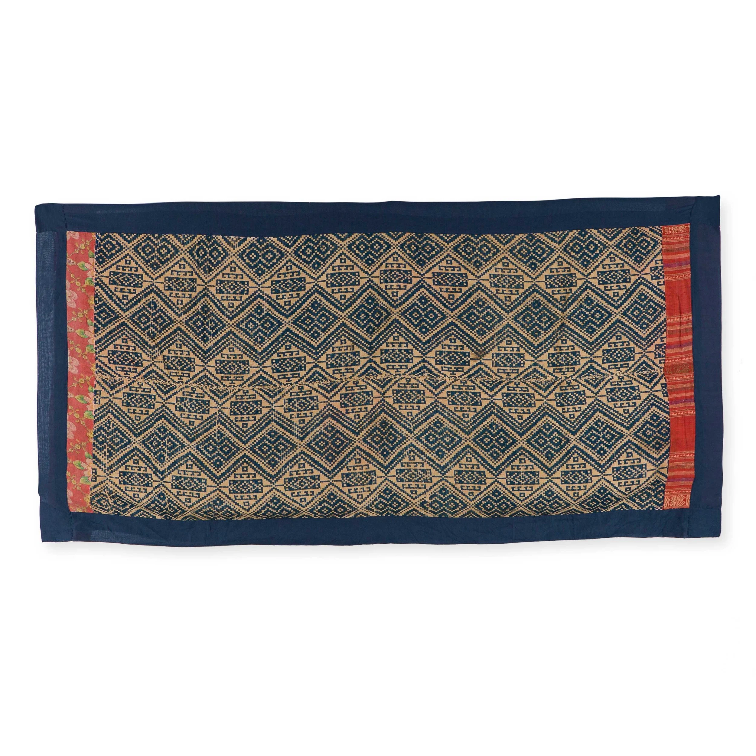 Vintage Brocade Indigo Throw with Cotton