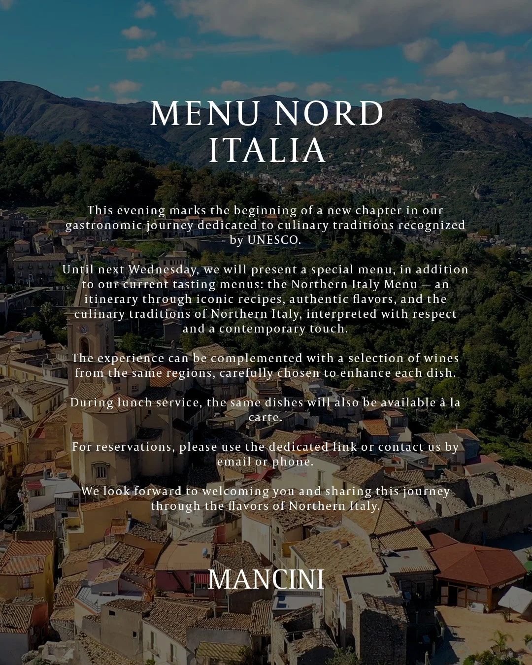 This evening marks the beginning of a new chapter in our gastronomic journey dedicated to culinary traditions recognized by UNESCO.✨

Until next Wednesday, we will present a special menu, in addition to our current tasting menus: the Northern Italy M