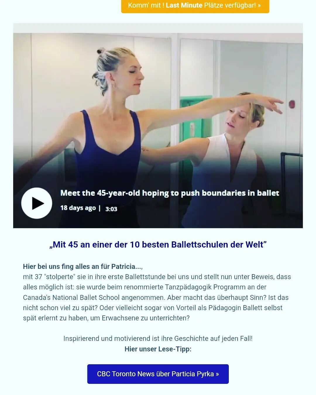 Shout-out to a shout-out 💜 Thank you @performingartsstudiosmunich for the kind newsletter mention of my NBS acceptance and crowdfunding campaign. It's kind of mind-blowing that this studio in Munich's Westend is where I took my first ballet class ev