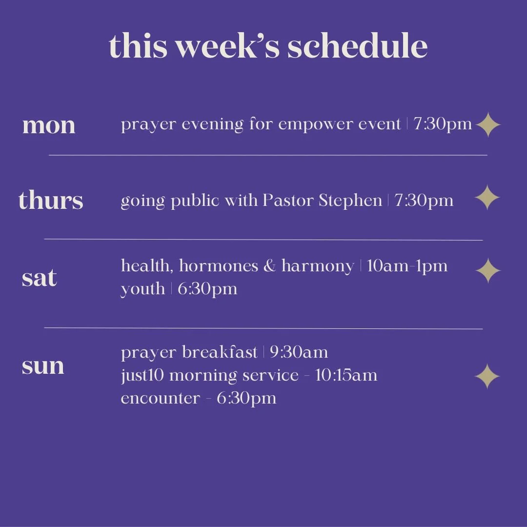We had a wonderful Sunday service this past weekend 🙏

Check out our schedule for all that is ahead this week! 

Some spaces are still available for our health, hormones and harmony morning this Saturday, so don&rsquo;t forget to get registered. 🩷