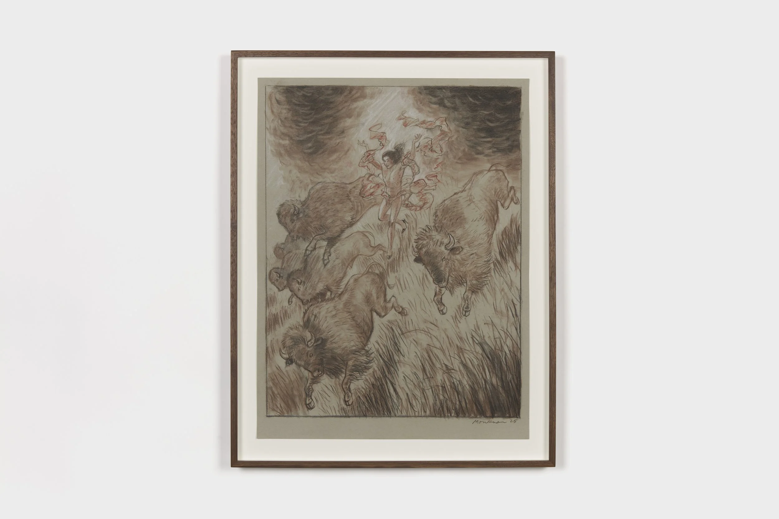 Charcoal Study for Miss Chief Calling the Buffalo
