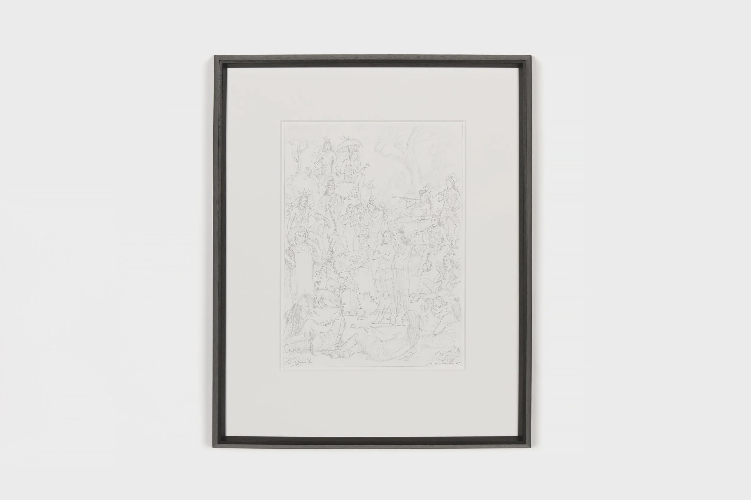 Final Pencil Sketch for Watching Catlin Paint the Portrait of Ha-na-tá-nu-maúk