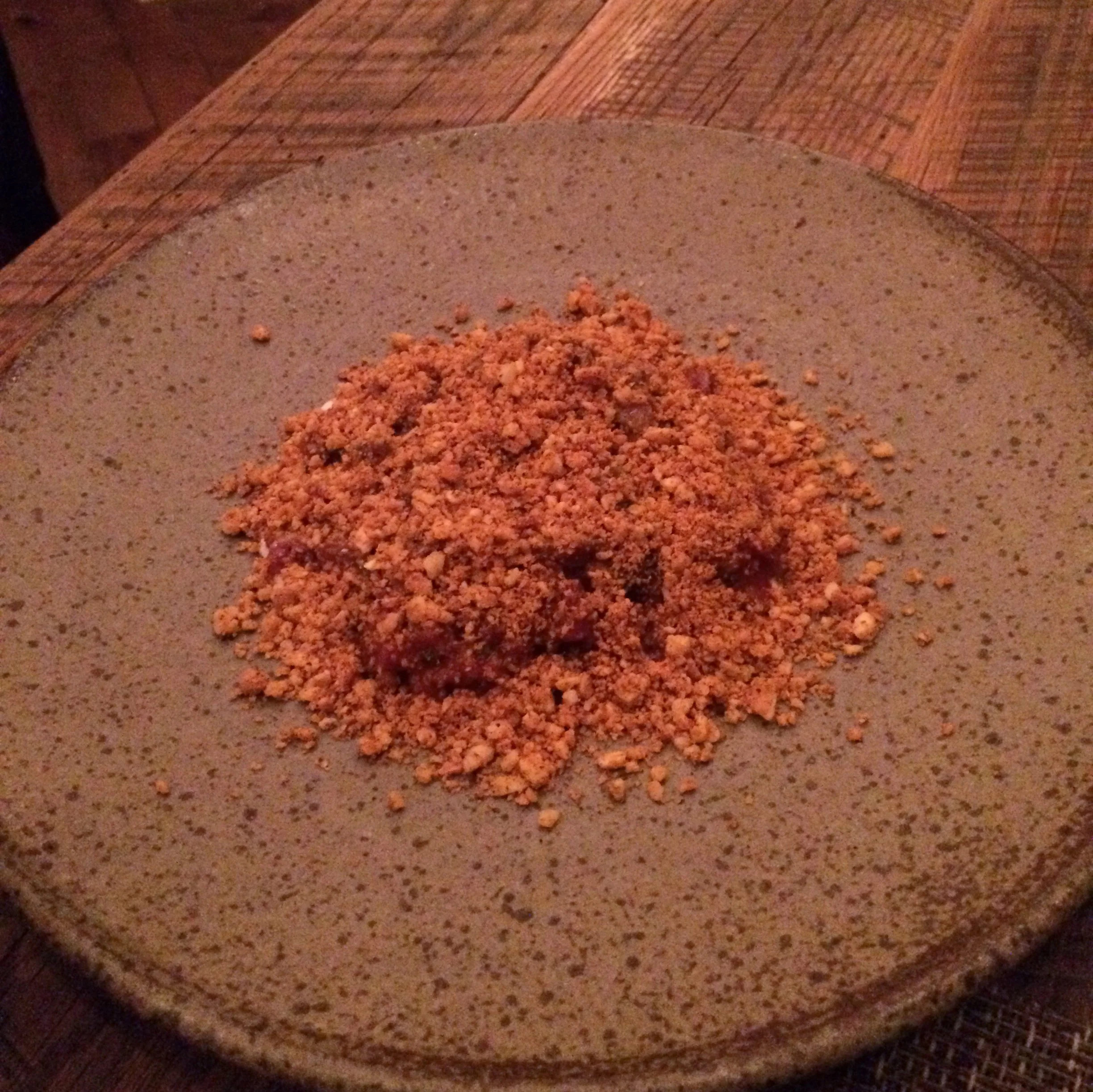 Aged beef tartare with soured peanut milk