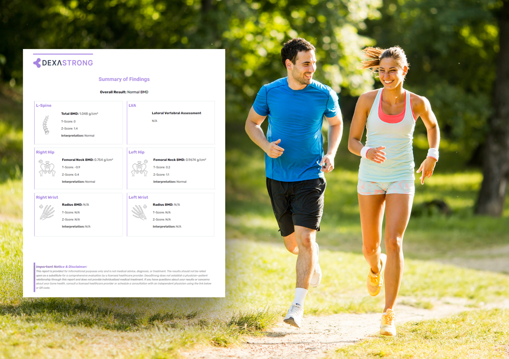 couple running outdoor with DexaStrong report overlayed