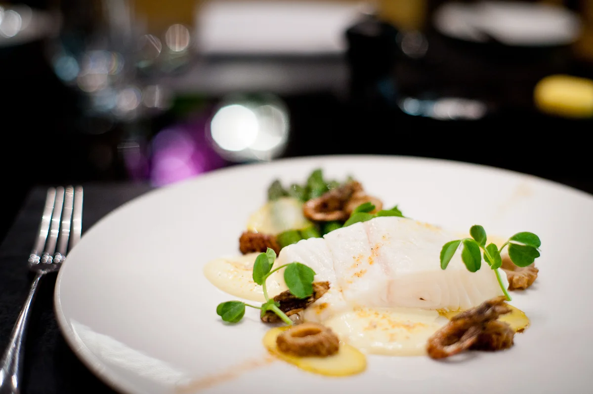 Braised fillet of halibut, english asparagus, morels, lemon thyme mousserline.jpg