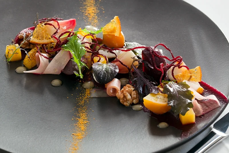 Beetroot salad, orange, goats curd, mustard and walnuts.JPG