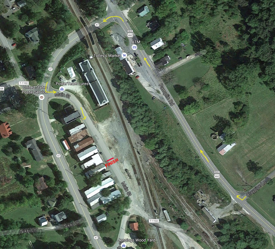 Pamplin Road to 47 to Main St. Pamplin