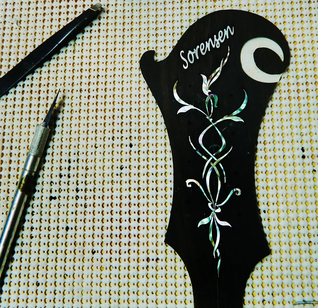 custom inlay for f8 mandolin, photo by steve sorensen.