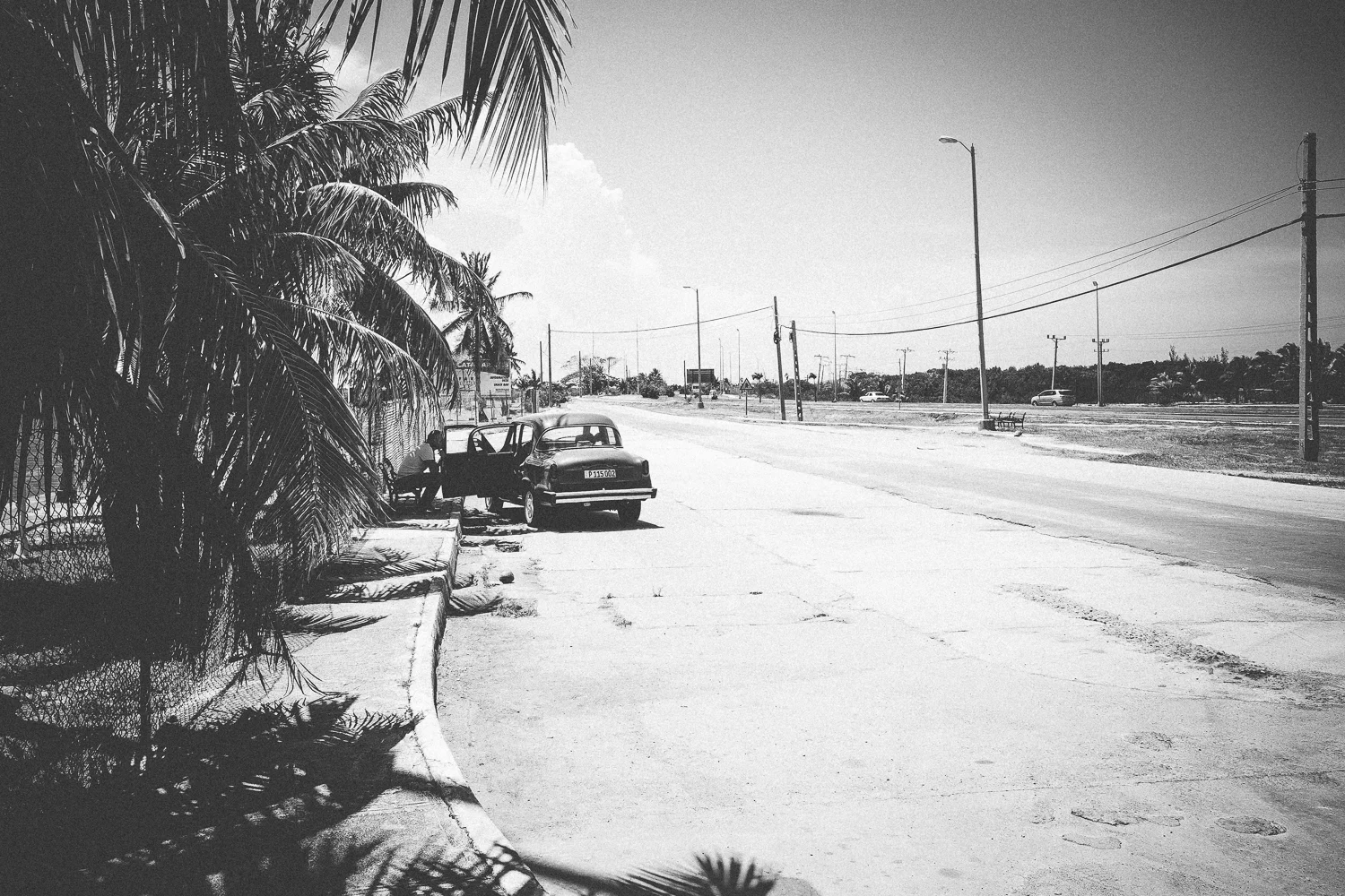 Old car parked on the side of the road in Varadero, Cuba 2015.