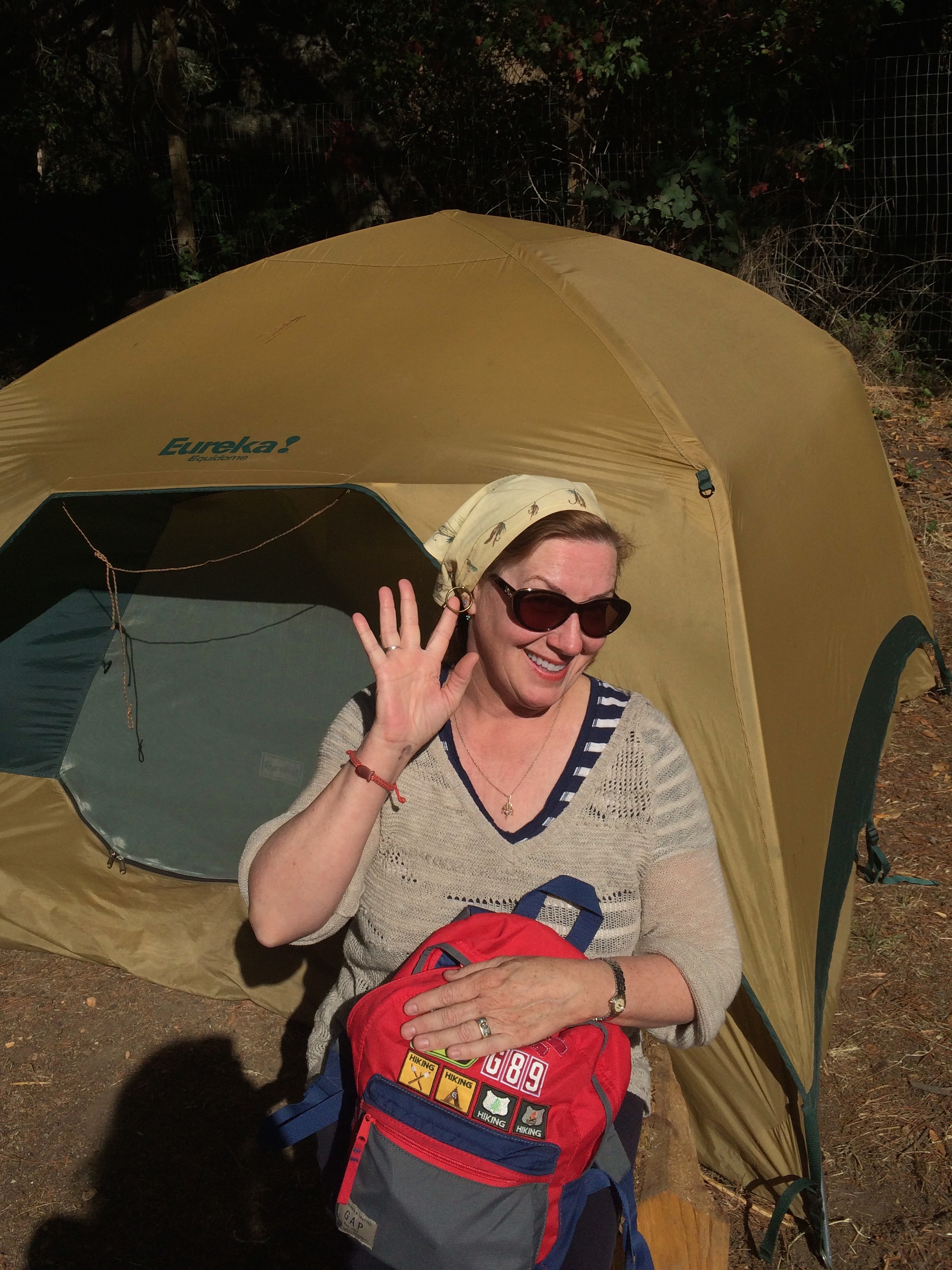 Ma wearing her special kiche kamping kerchief komplete with built-in hoop earrings. That woman.